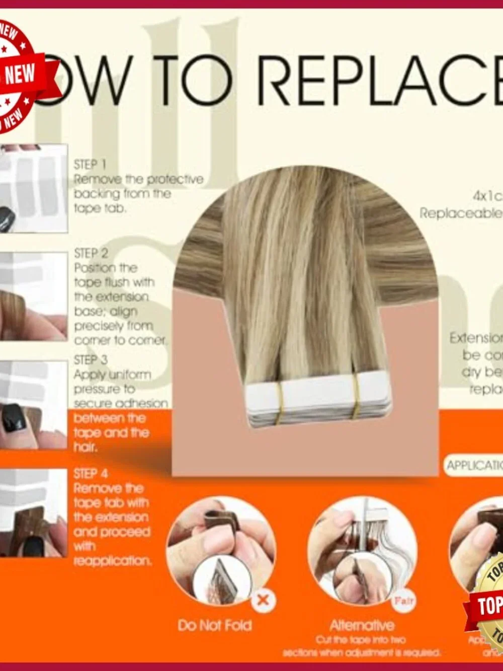 22-Inch Tape-In Hair Extensions, Remy Human Hair, 50g, 20 Pieces